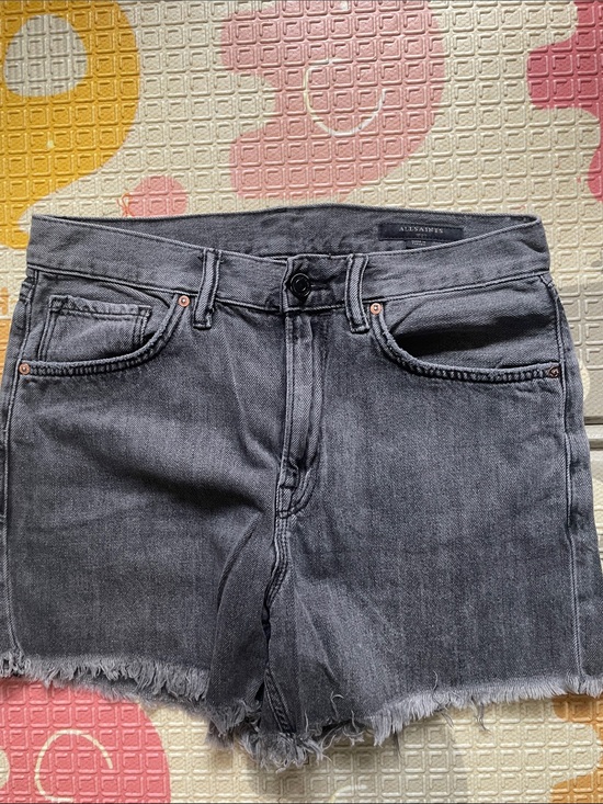 All Saints Pants - High-Rise Black Denim Frayed Hem Women’s Shorts- All Saints